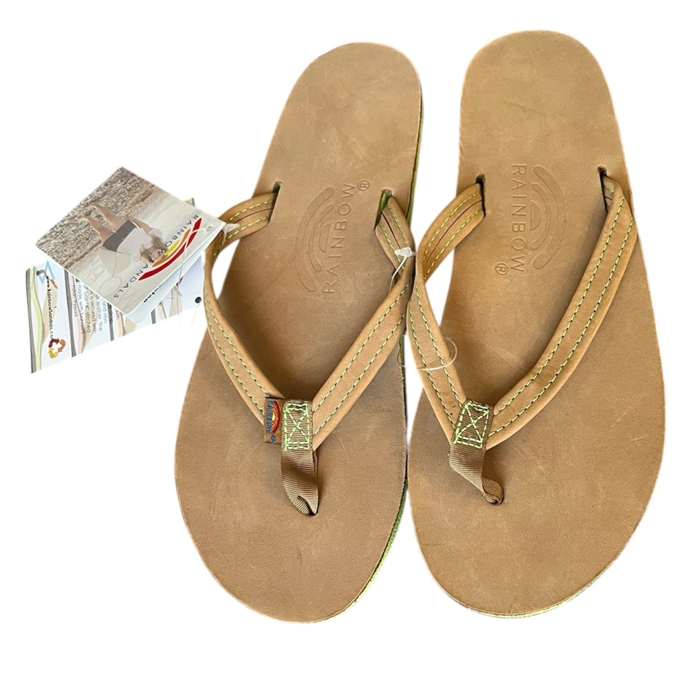 Rainbow Brown Leather Flip Flops with Subtle Multi Accent